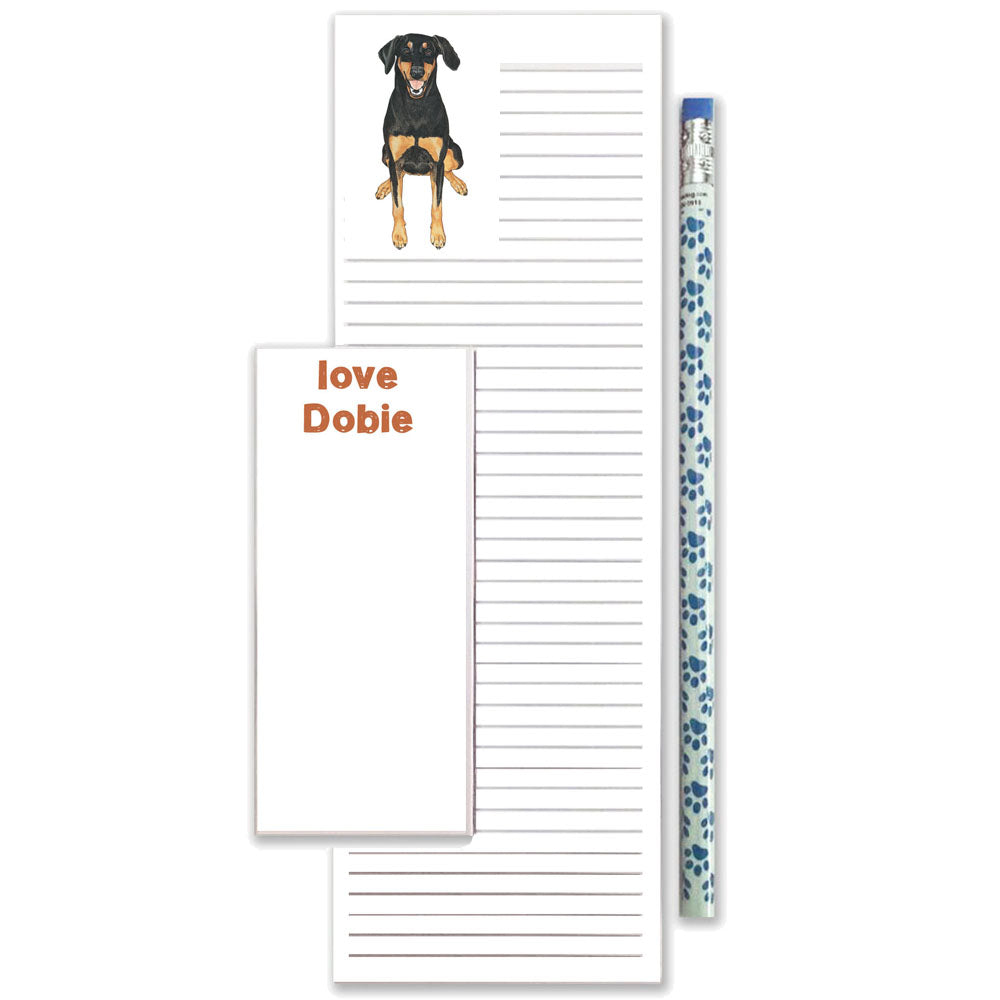Doberman To Do List Magnetic Shopping Pad Notepad & Pencil Gift Set - Pipsqueakproductions
