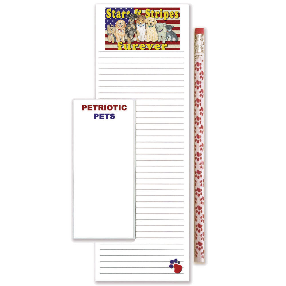 Dogs Patriotic To Do List Magnetic Shopping Pad Notepad & Pencil Gift Set - Pipsqueakproductions