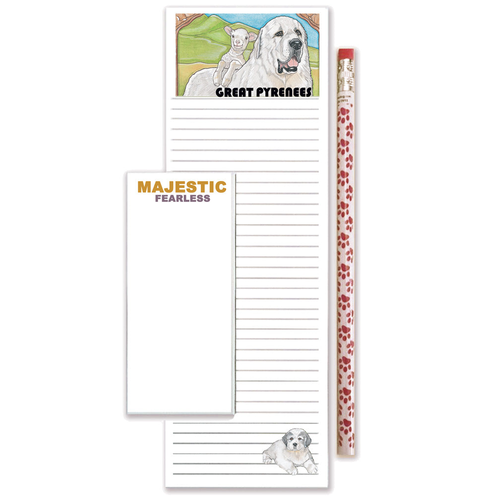 Great Pyrenees To Do List Magnetic Shopping Pad Notepad & Pencil Gift Set - Pipsqueakproductions