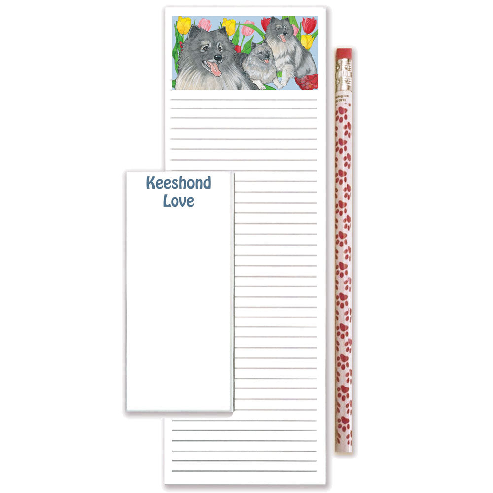 Keeshond To Do List Magnetic Shopping Pad Notepad & Pencil Gift Set - Pipsqueakproductions