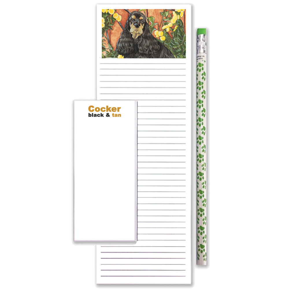 Cocker Spaniel Back and Tan Cocker To Do List Magnetic Shopping Pad Notepad & Pencil Gift Set - Pipsqueakproductions