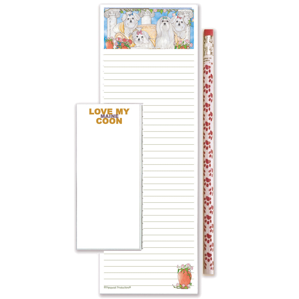 Maltese To Do List Magnetic Shopping Pad Notepad & Pencil Gift Set - Pipsqueakproductions