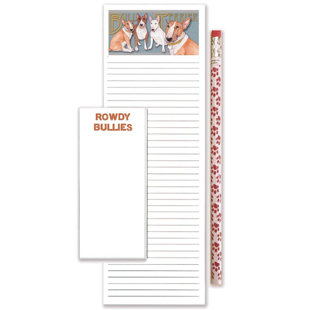 Bull Terrier To Do List Magnetic Shopping Pad Notepad & Pencil Gift Set - Pipsqueakproductions