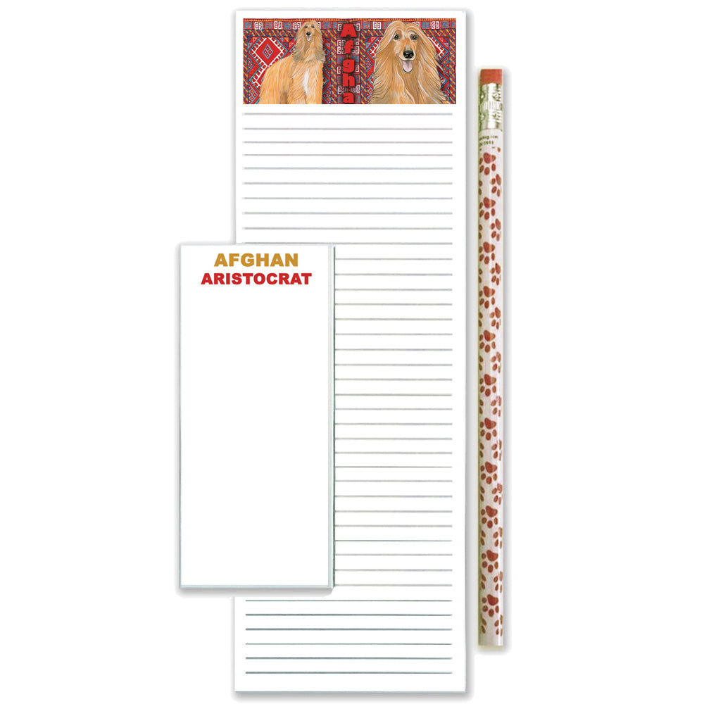 Afghan Hound To Do List Magnetic Shopping Pad Notepad & Pencil Gift Set - Pipsqueakproductions