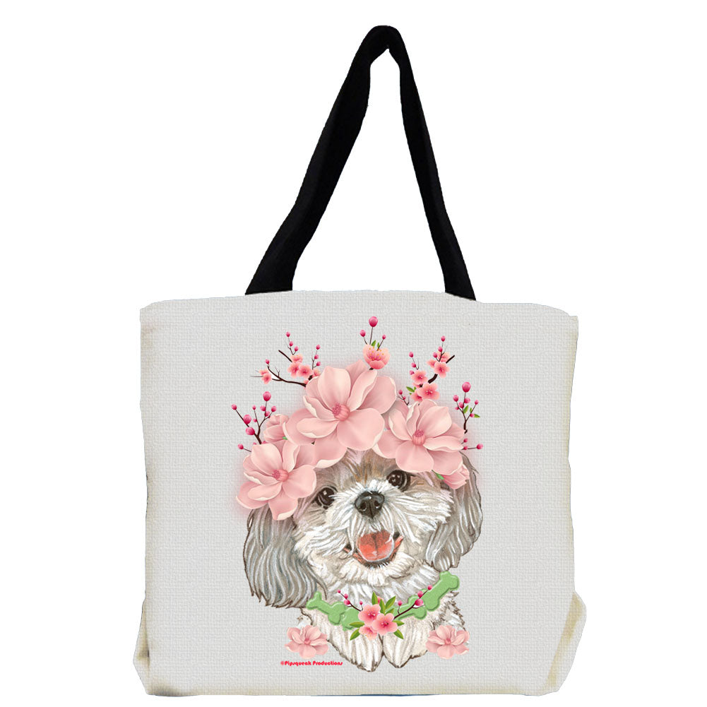 Shih Tzu Dog with Flowers Tote Bag - Pipsqueakproductions