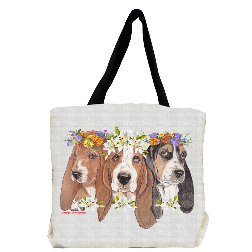 Basset Hound Dog with Flowers Tote Bag - Pipsqueakproductions