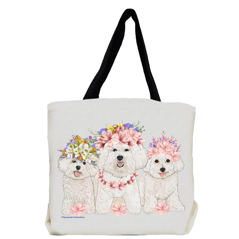 Bichon Frise Dog with Flowers Tote Bag - Pipsqueakproductions