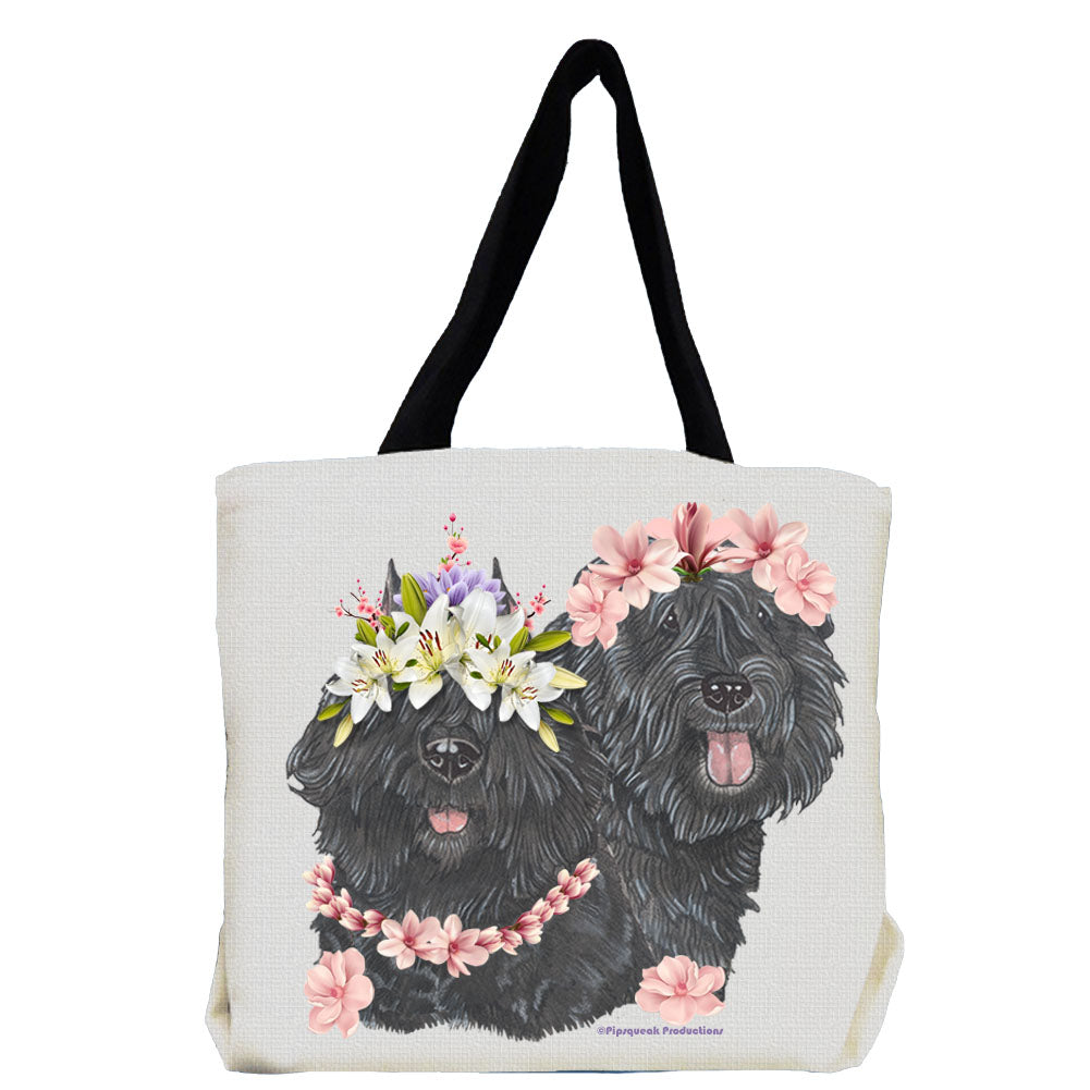 Bouvier des Flandres Dog with Flowers Tote Bag - Pipsqueakproductions