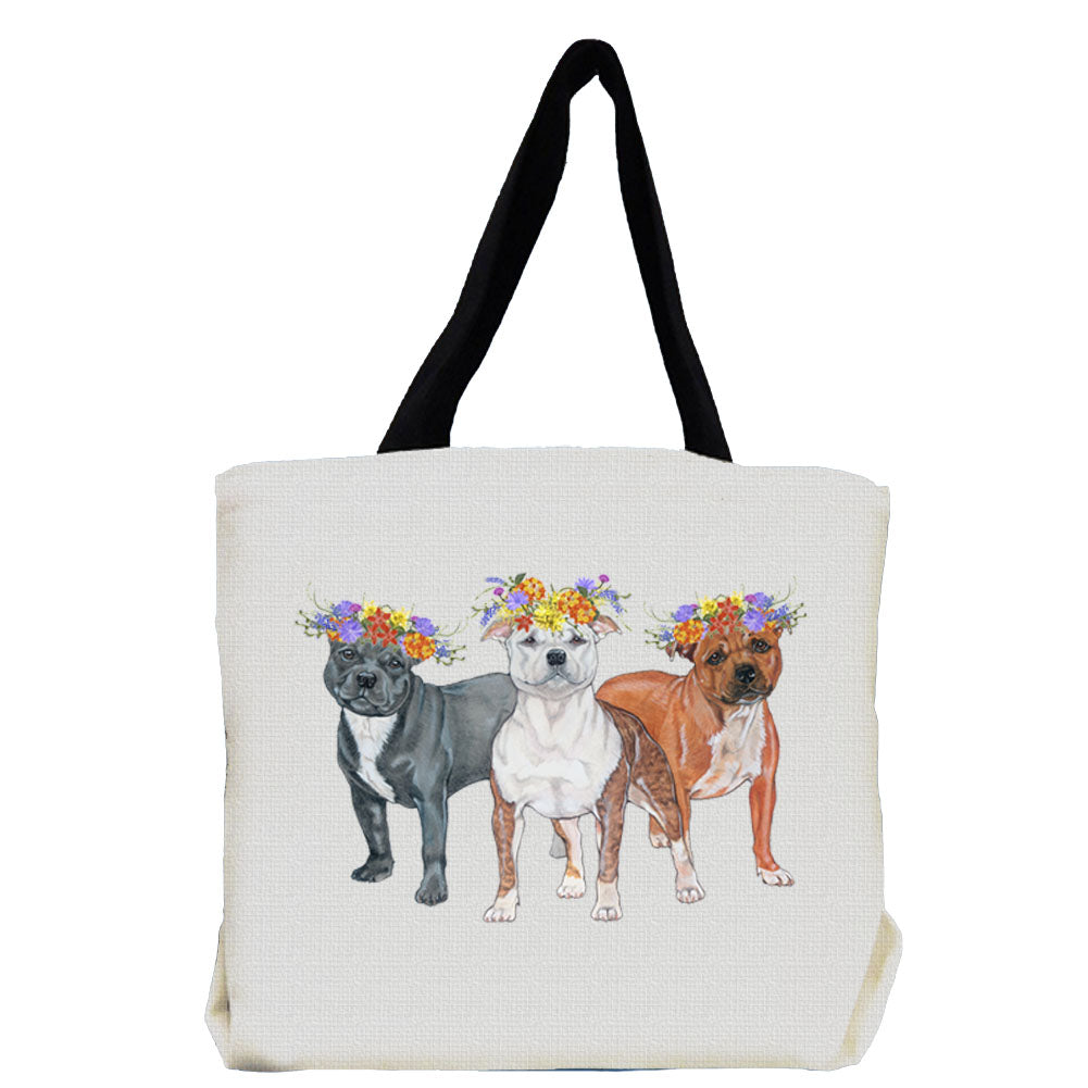 Staffordshire Bull Terrier Dog with Flowers Tote Bag - Pipsqueakproductions