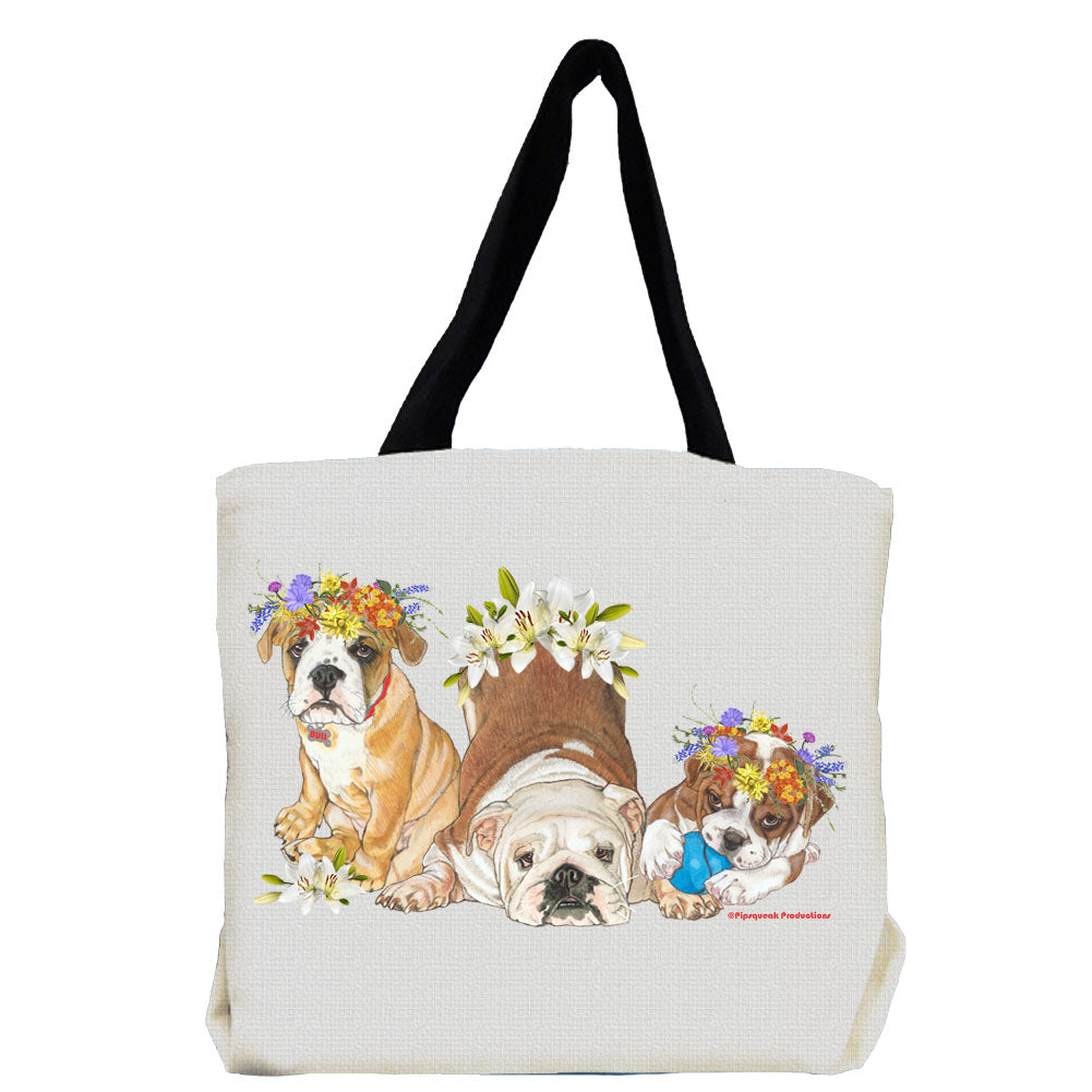 Bulldog with Flowers Tote Bag - Pipsqueakproductions