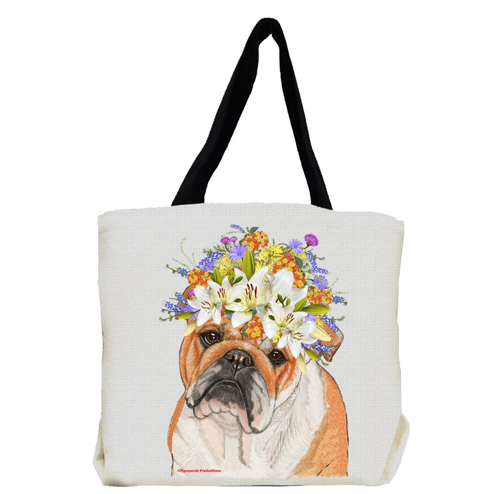 Bulldog with Flowers Tote Bag - Pipsqueakproductions