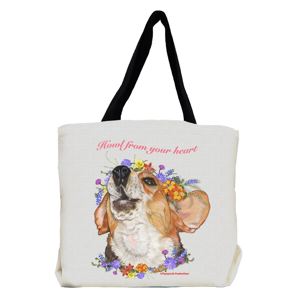 Beagle Dog with Flowers Tote Bag - Pipsqueakproductions