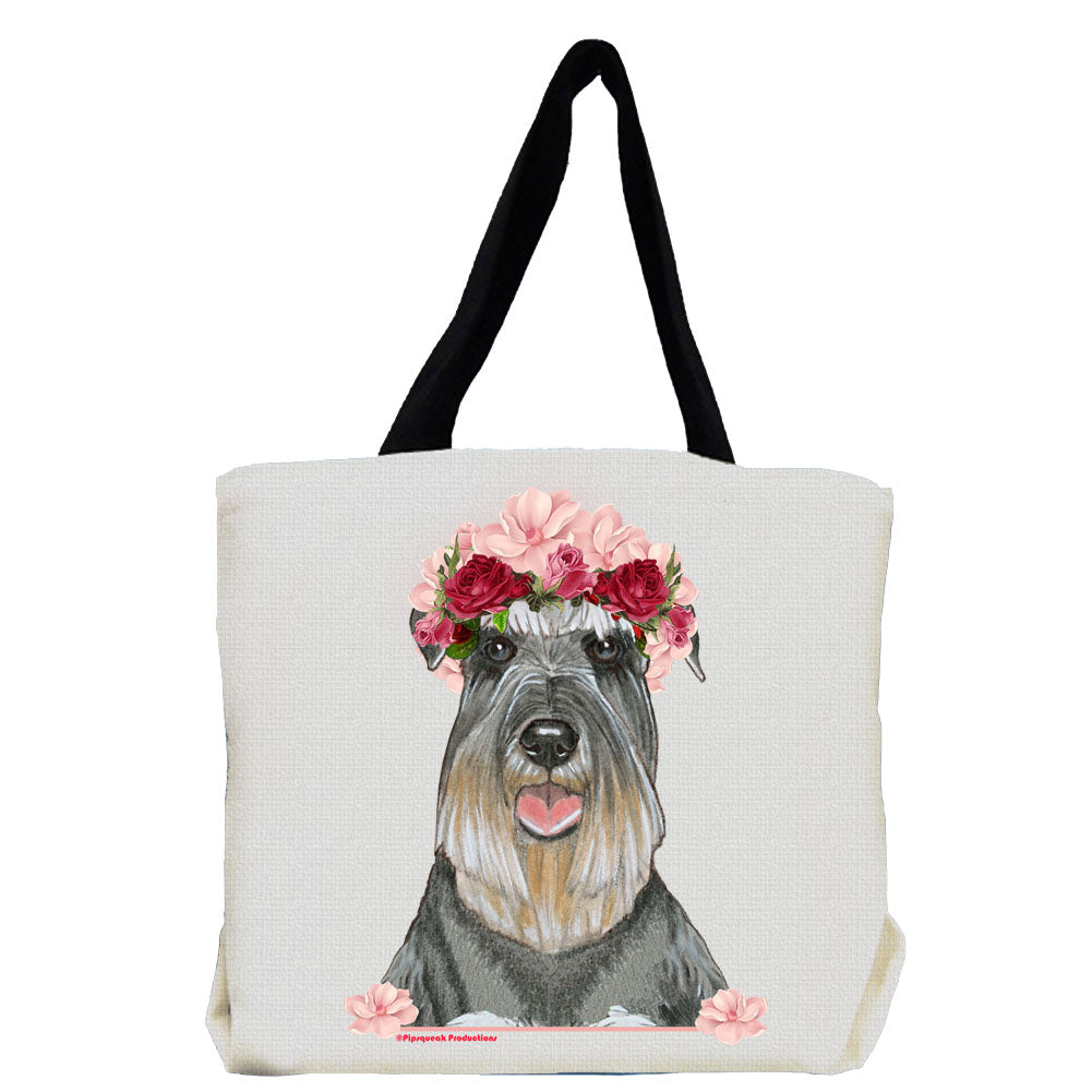 Schnauzer Dog with Flowers Tote Bag - Pipsqueakproductions
