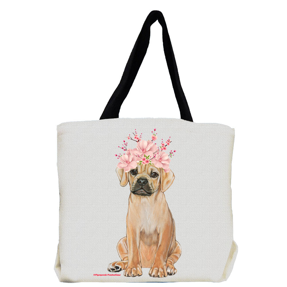 Puggle Dog with Flowers Tote Bag - Pipsqueakproductions