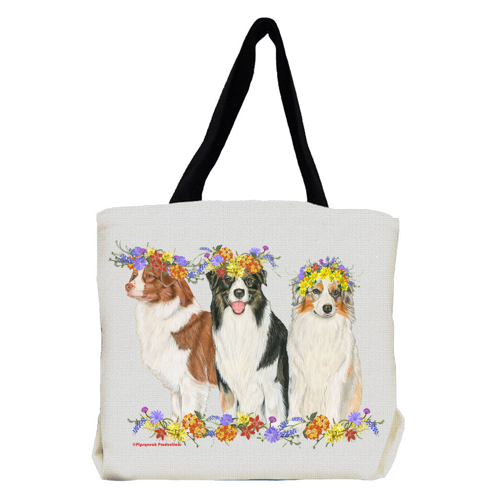 Australian Shepherd Dog with Flowers Tote Bag - Pipsqueakproductions