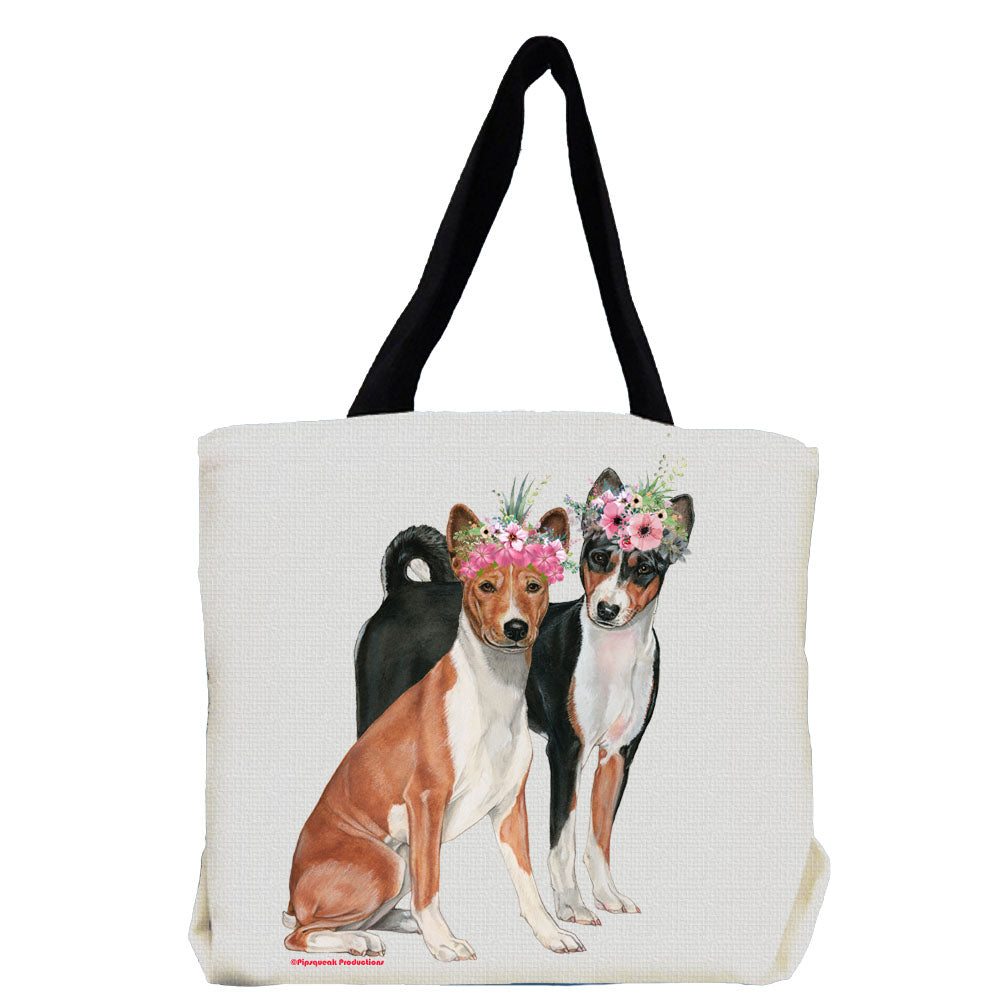 Basenji Dog with Flowers Tote Bag - Pipsqueakproductions