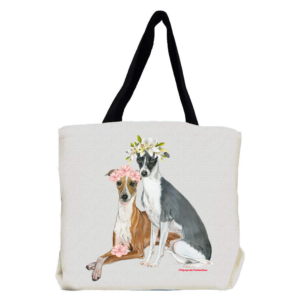 Italian Greyhound Dog with Flowers Tote Bag - Pipsqueakproductions