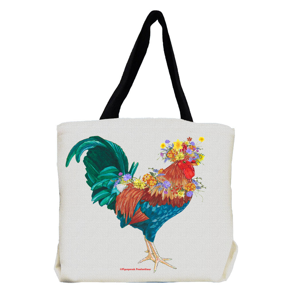 Rooster Farm with Flowers Tote Bag - Pipsqueakproductions