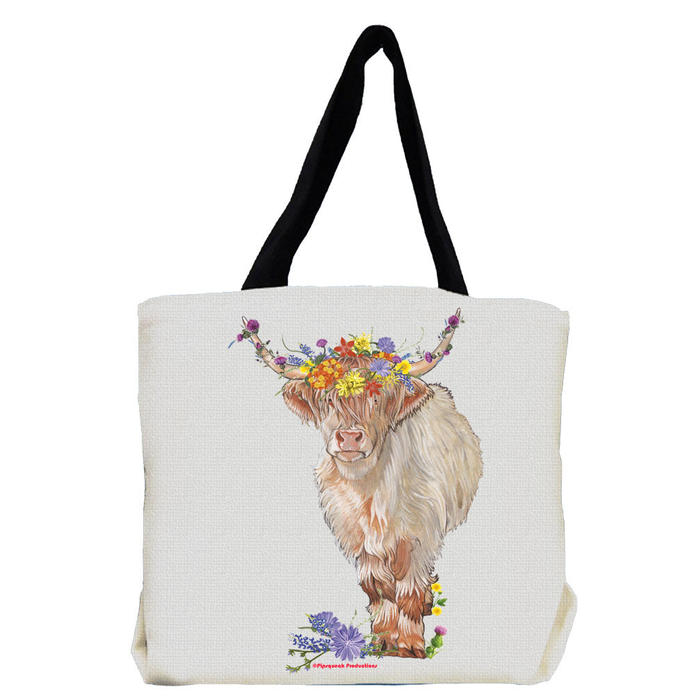 Cow Scottish Highland Cow Farm with Flowers Tote Bag - Pipsqueakproductions
