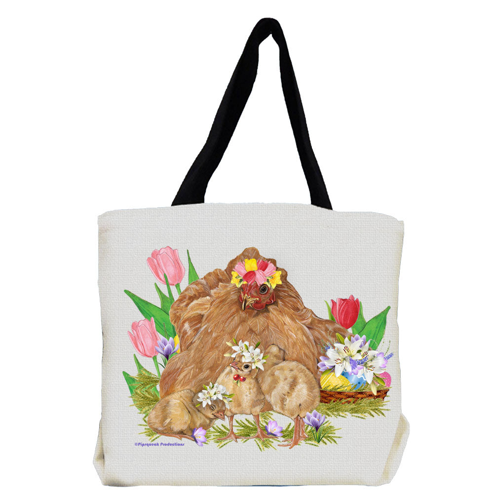 Chicken Buff Orpington Hen With Chicks with Flowers Tote Bag - Pipsqueakproductions
