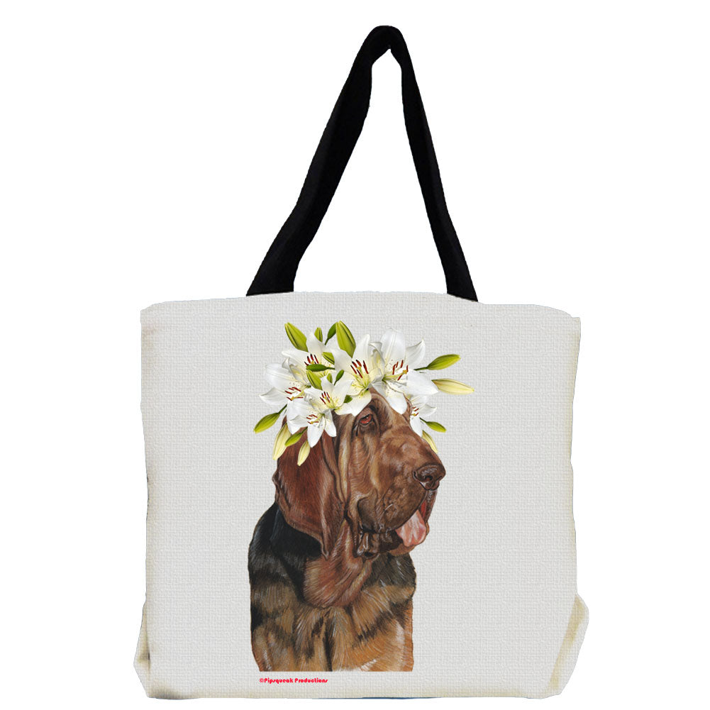 Bloodhound Dog with Flowers Tote Bag - Pipsqueakproductions
