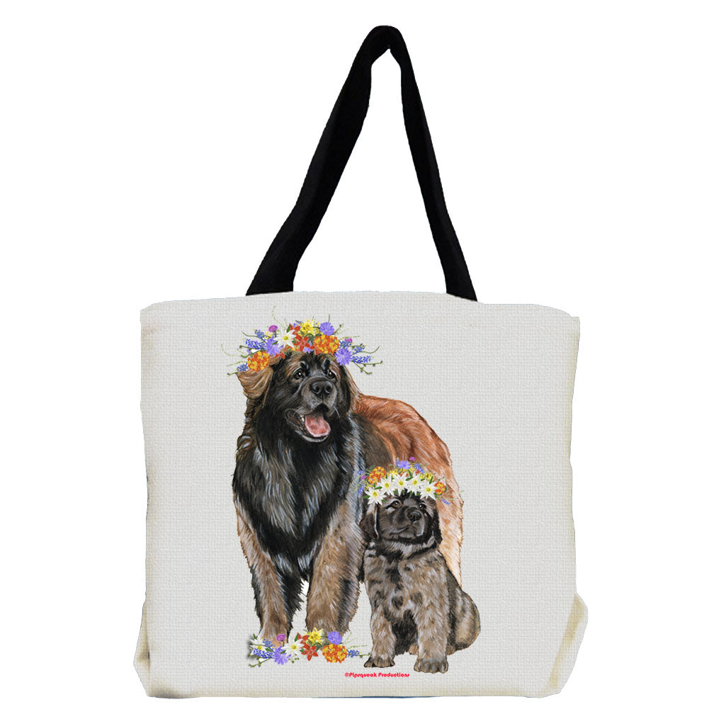Leonberger Dog with Flowers Tote Bag - Pipsqueakproductions
