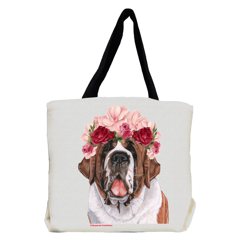 Saint Bernard Dog with Flowers Tote Bag - Pipsqueakproductions