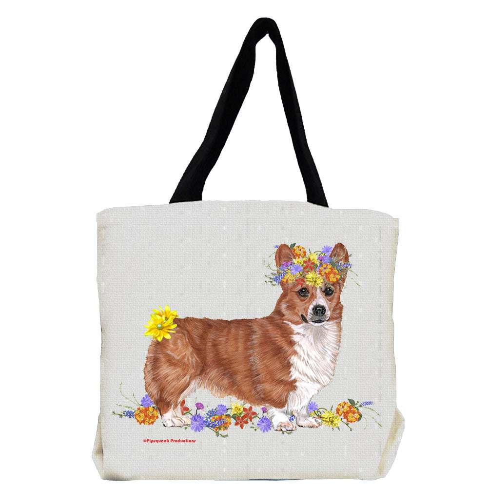 Corgi Welsh Pembroke Dog with Flowers Tote Bag - Pipsqueakproductions