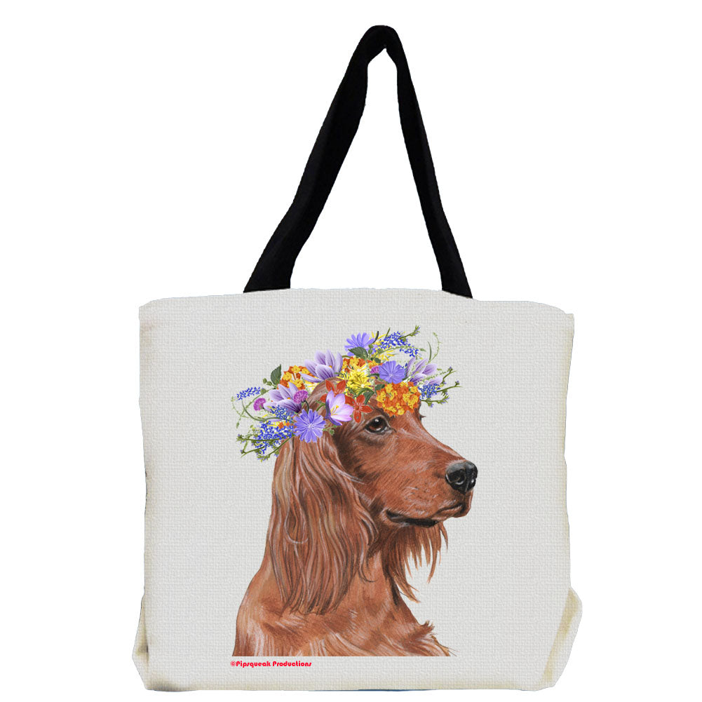 Irish Setter Dog with Flowers Tote Bag - Pipsqueakproductions