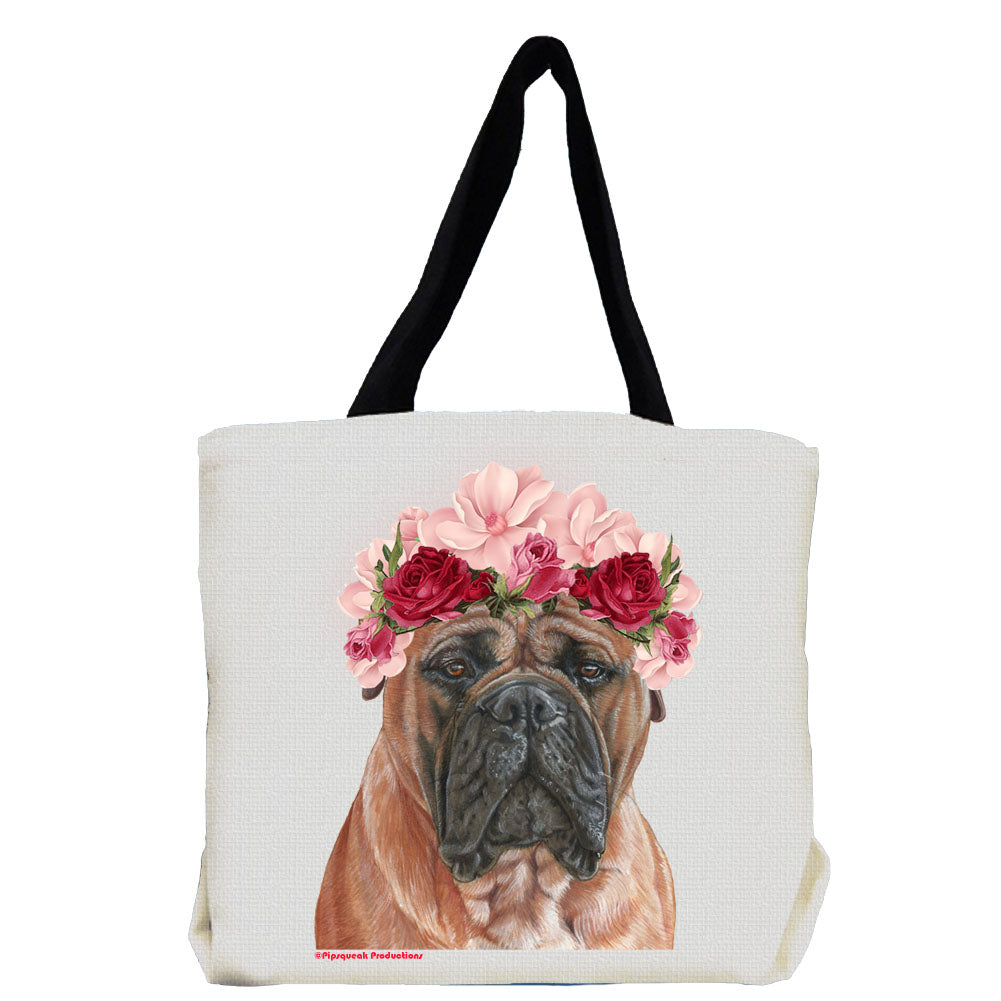 Bullmastiff Dog with Flowers Tote Bag - Pipsqueakproductions