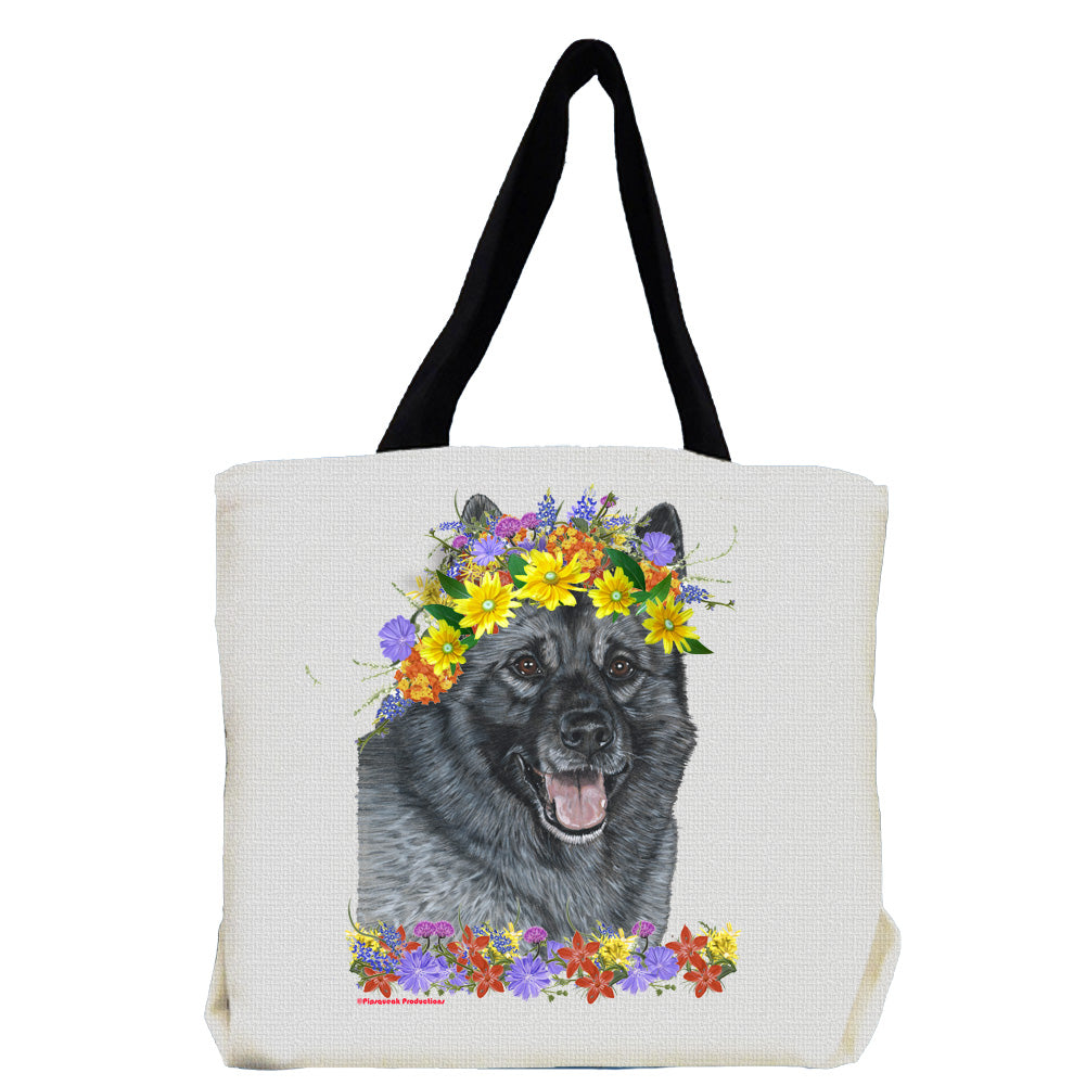 Norwegian Elkhound Dog with Flowers Tote Bag - Pipsqueakproductions
