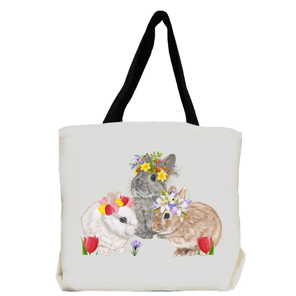 Bunny Dwarf Rabbits with Flowers Tote Bag - Pipsqueakproductions