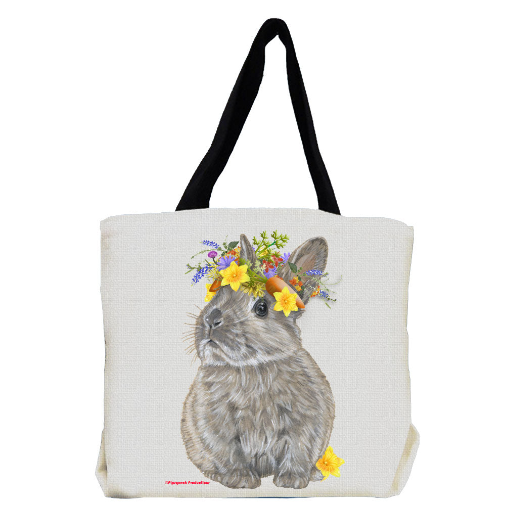 Bunny Dwarf Grey Rabbit with Flowers Tote Bag - Pipsqueakproductions