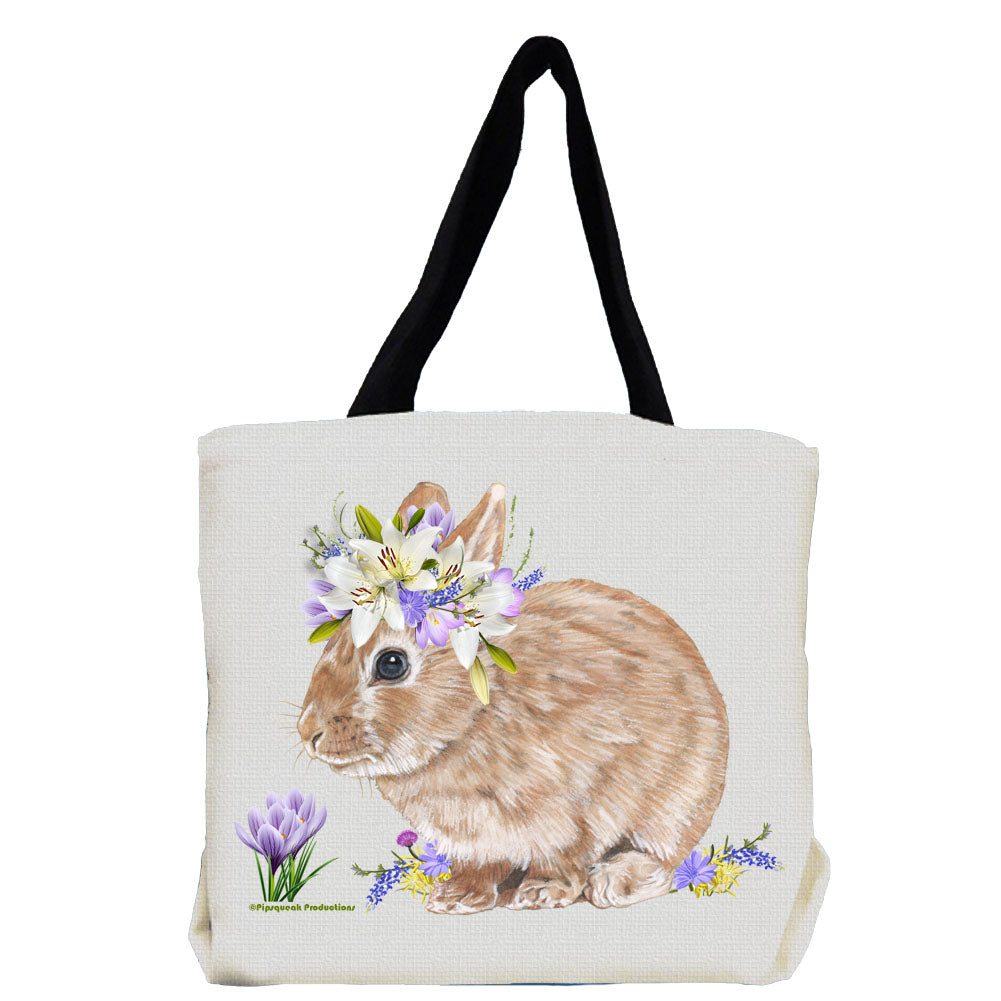 Bunny Dwarf Tan Rabbit with Flowers Tote Bag - Pipsqueakproductions