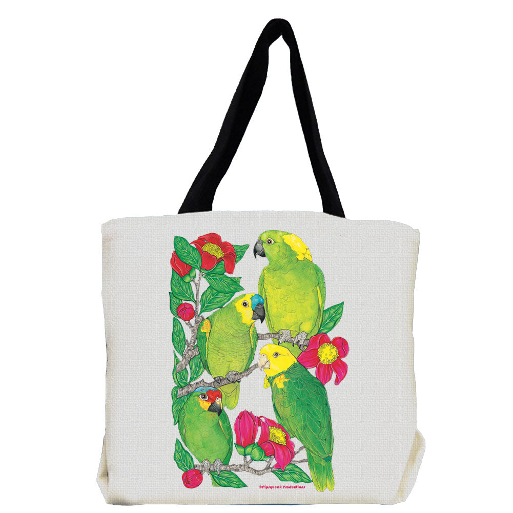 Amazon Parrot with Flowers Tote Bag - Pipsqueakproductions