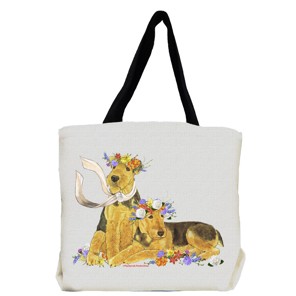 Airedale Terrier Dog with Flowers Tote Bag - Pipsqueakproductions