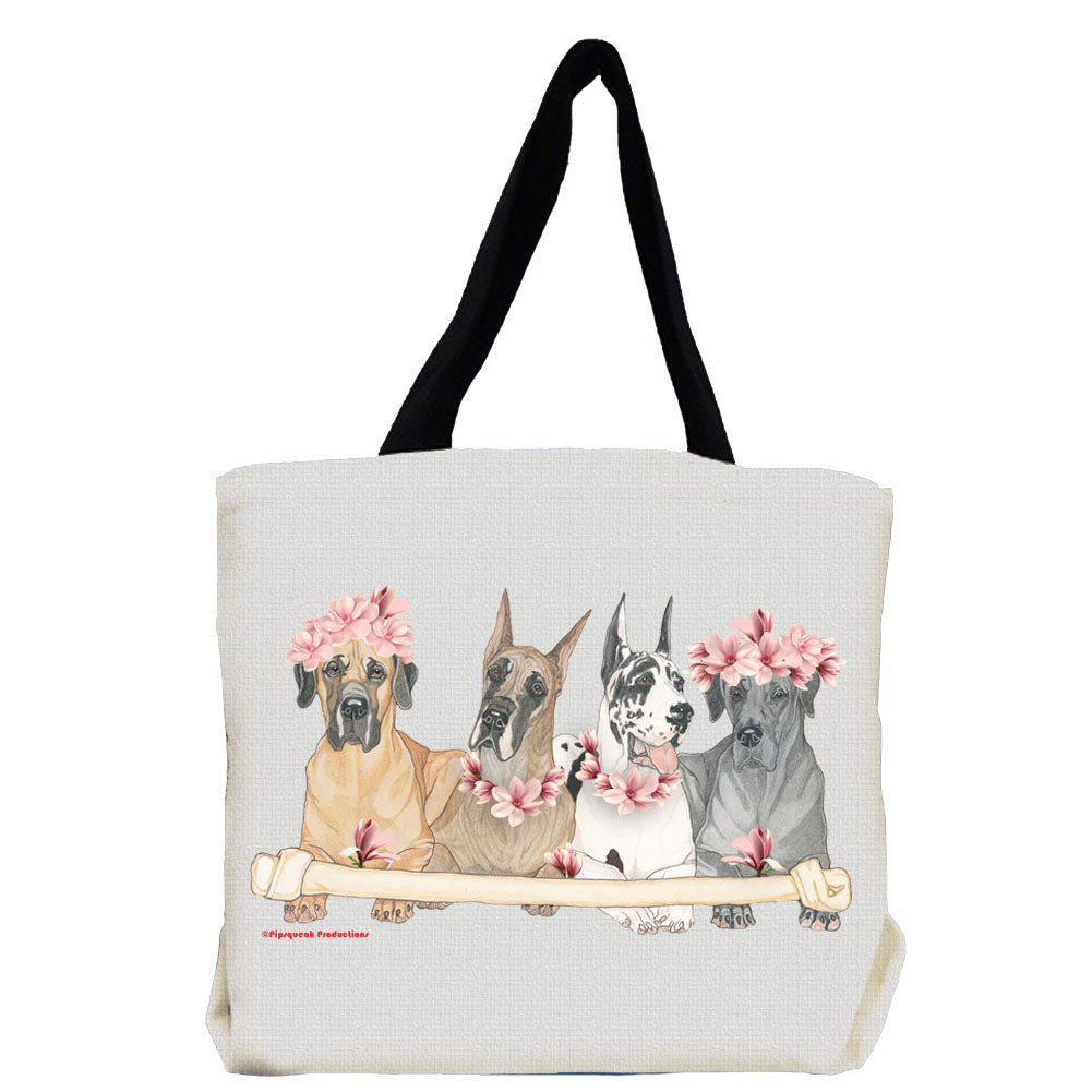 Great Dane Dog with Flowers Tote Bag - Pipsqueakproductions