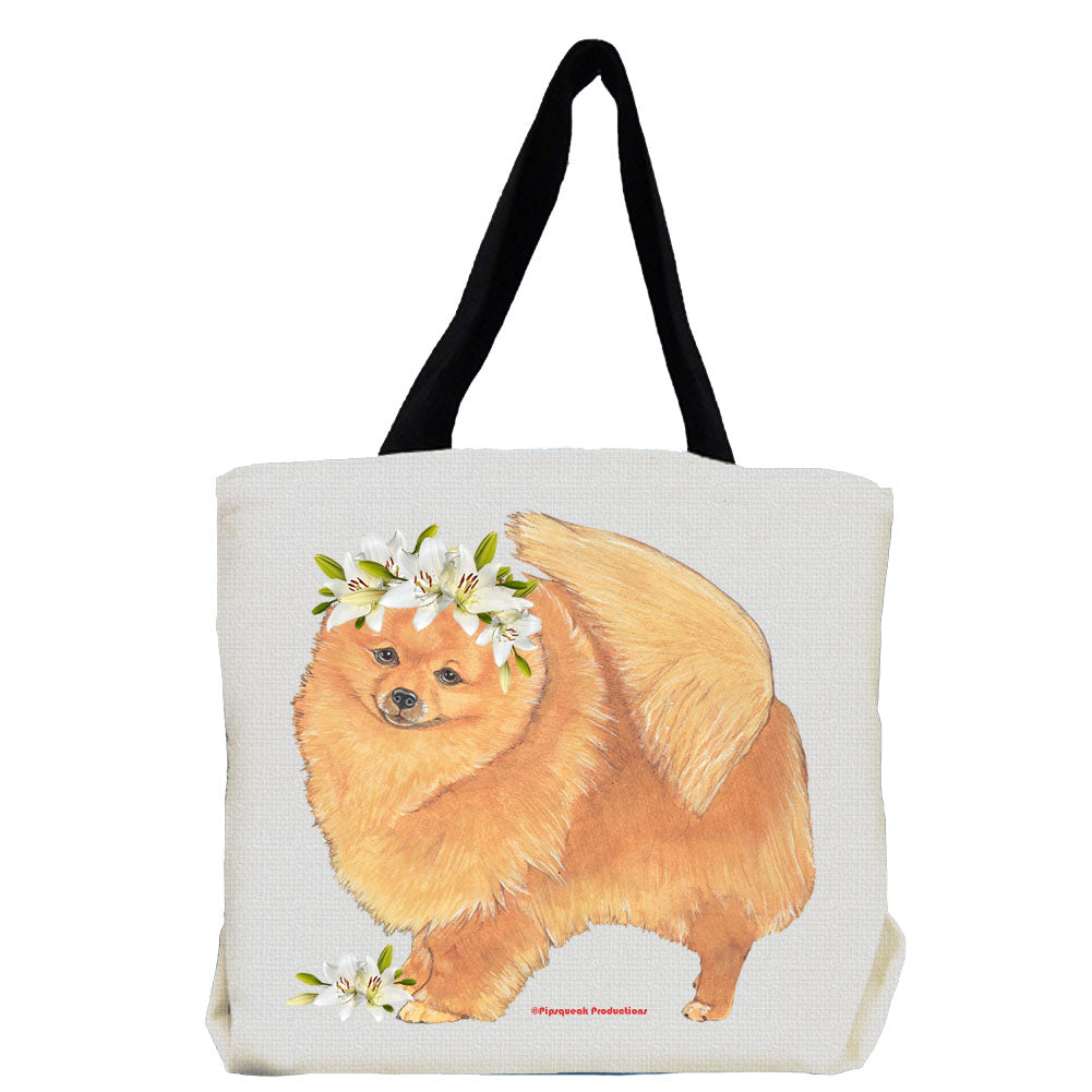 Pomeranian Dog with Flowers Tote Bag - Pipsqueakproductions