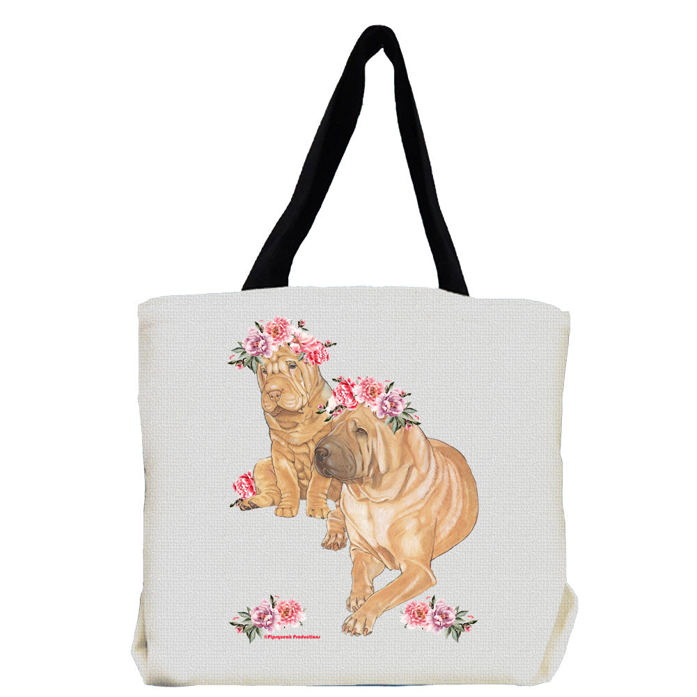 Shar Pei Chinese Dog with Flowers Tote Bag - Pipsqueakproductions