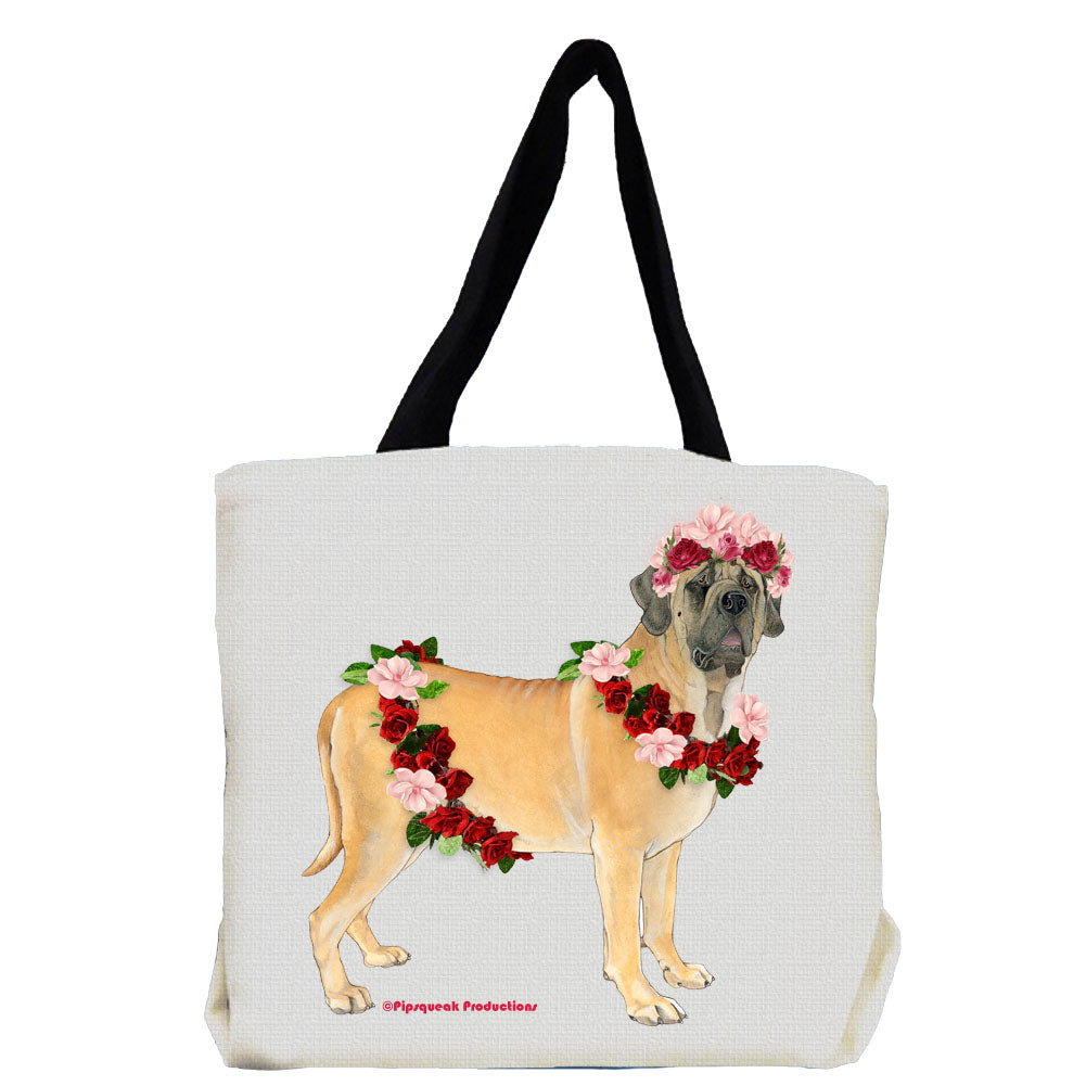Mastiff with Flowers Tote Bag - Pipsqueakproductions