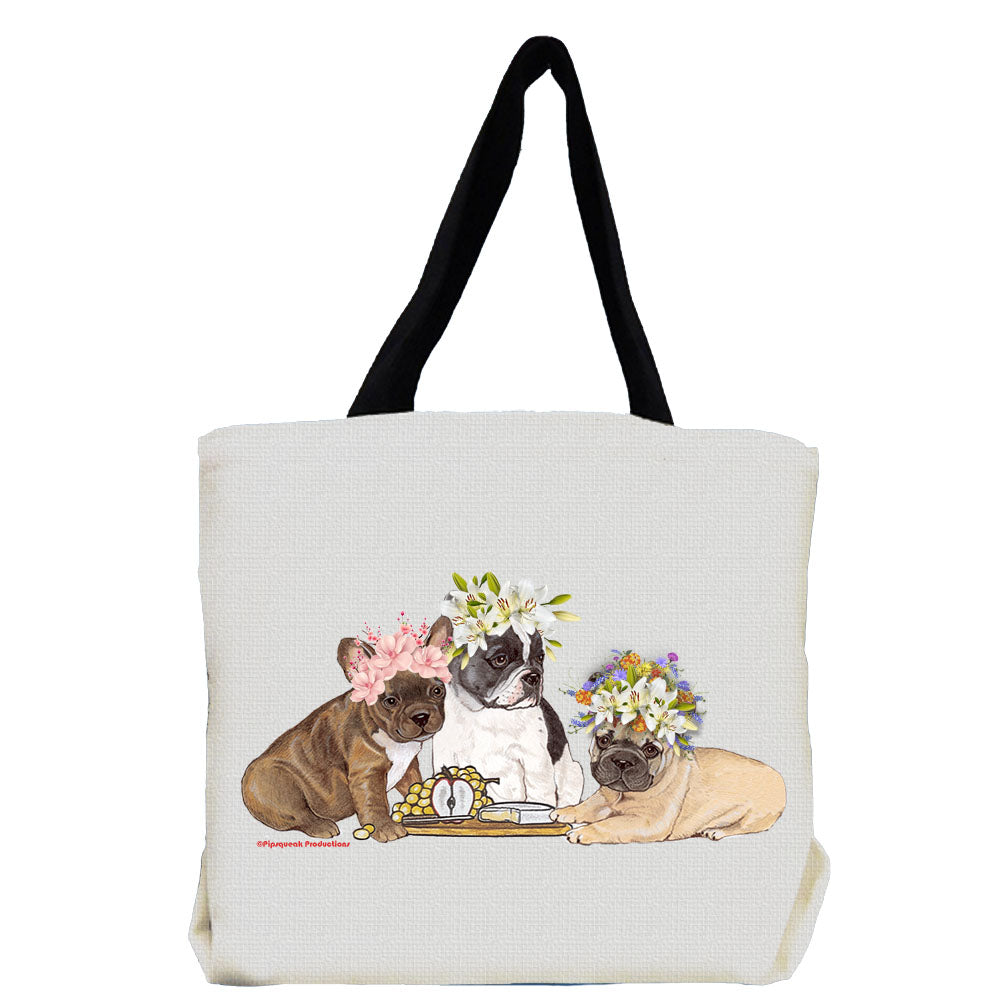 French Bull Dog with Flowers Tote Bag - Pipsqueakproductions