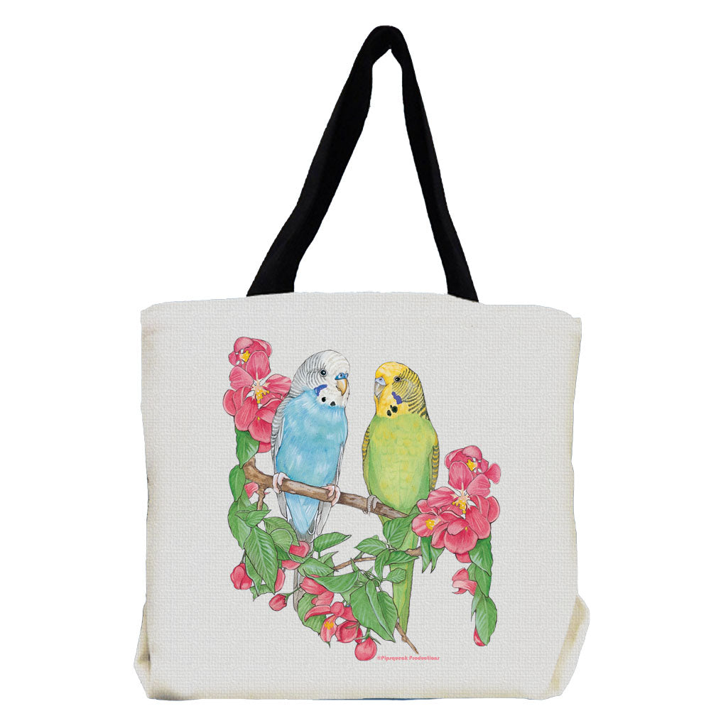 Parakeet Budgie Parrot with Flowers Tote Bag - Pipsqueakproductions