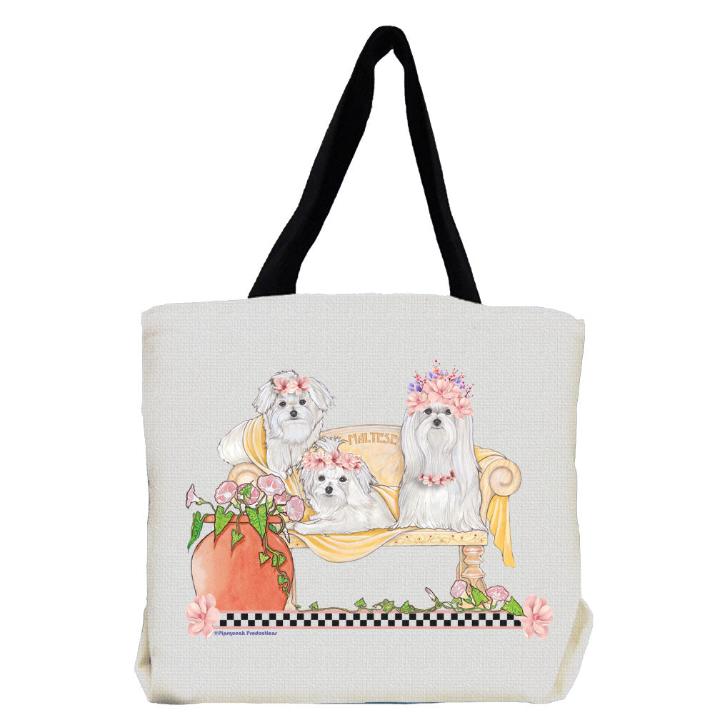 Maltese Dog with Flowers Tote Bag - Pipsqueakproductions