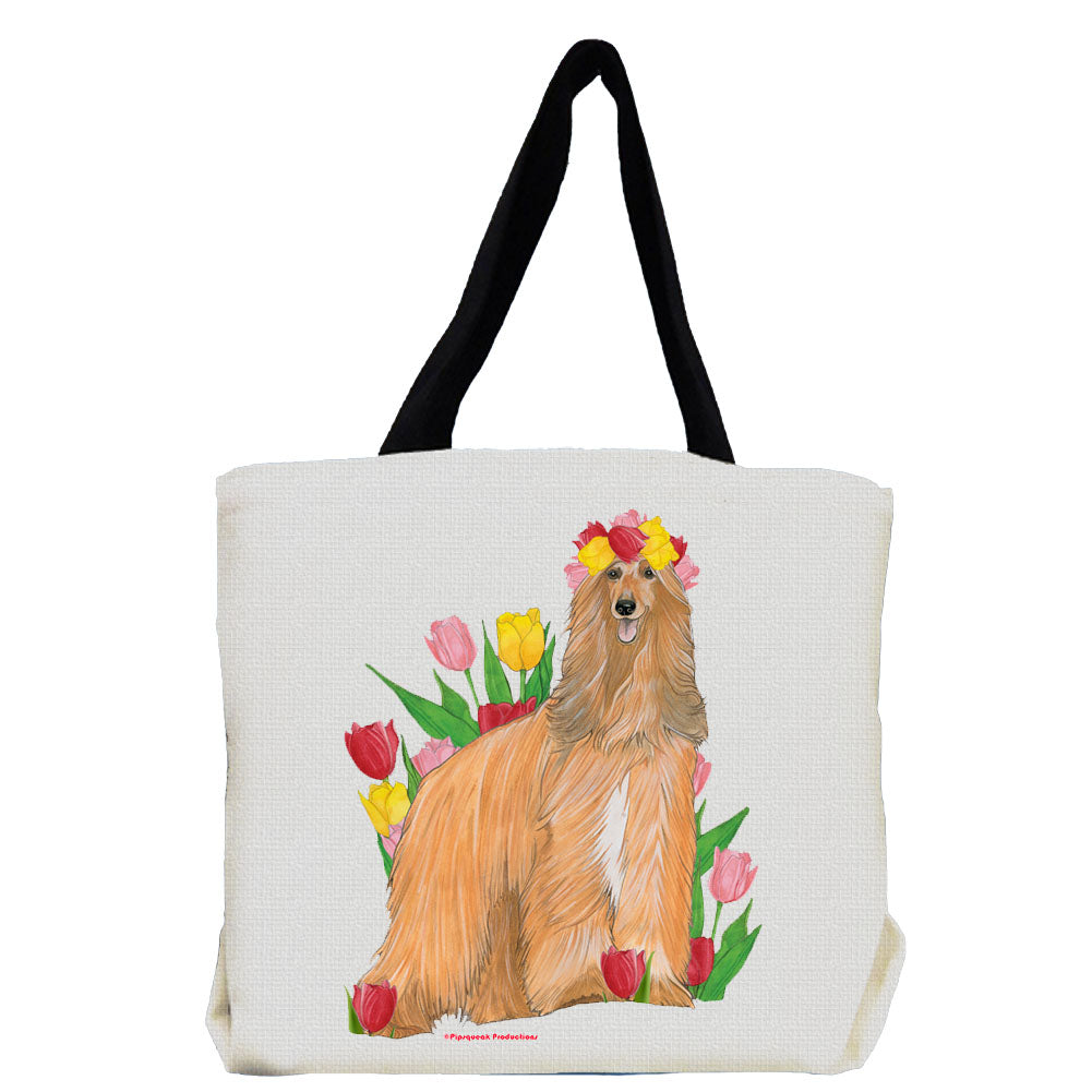 Afghan Hound Dog with Flowers Tote Bag - Pipsqueakproductions