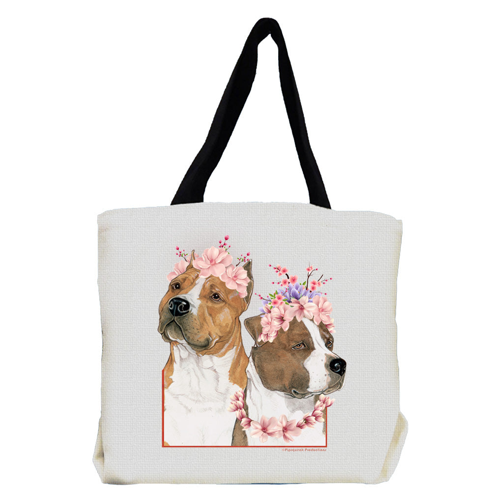 American Staffordshire Terrier Amstaff Dog with Flowers Tote Bag - Pipsqueakproductions
