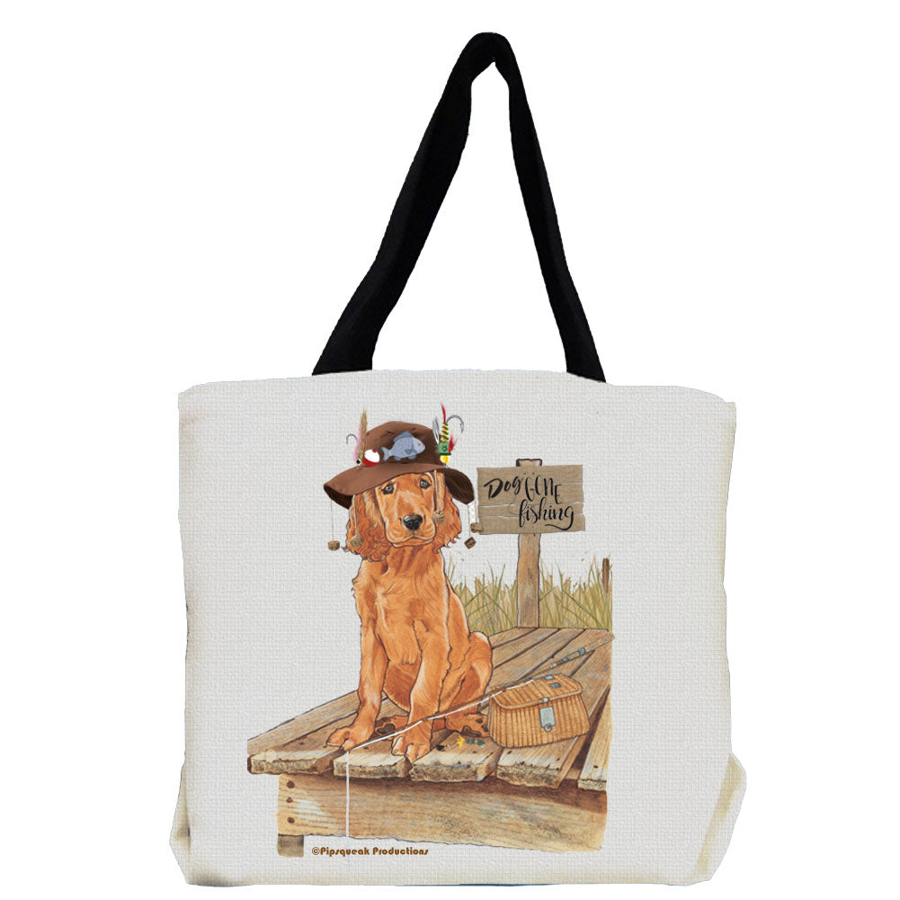 Irish Setter Pup Dog Gone Fishing Tote Bag - Pipsqueakproductions