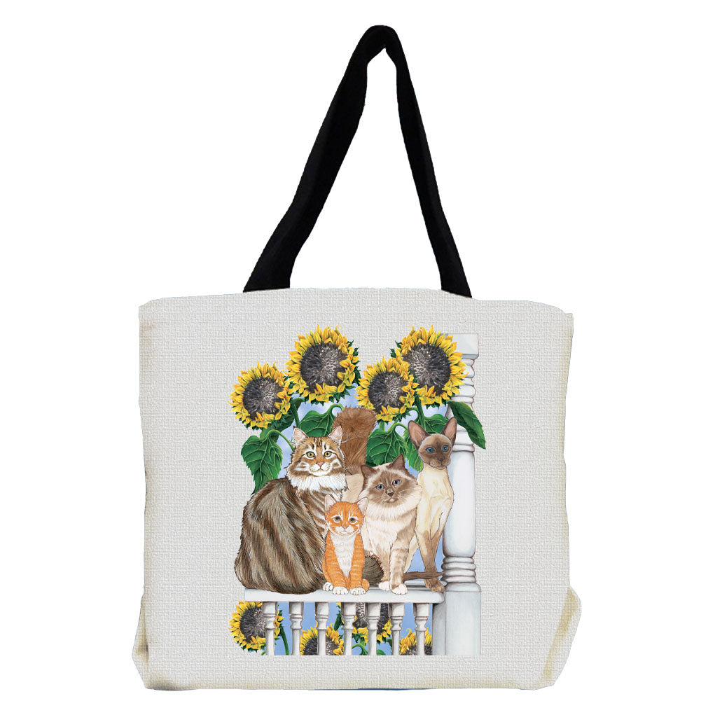 Cats Under the Tuscan Sunflowers Tote Bag, Cat Gift - Pipsqueakproductions
