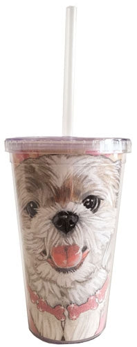 Shih Tzu Tumbler with Straw, Double Wall, 16 Ounces Acrylic Tumbler, BPA-Free - Pipsqueakproductions