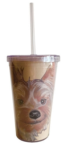 Yorkshire Terrier Tumbler with Straw, Double Wall, 16 Ounces Acrylic Tumbler, BPA-Free - Pipsqueakproductions