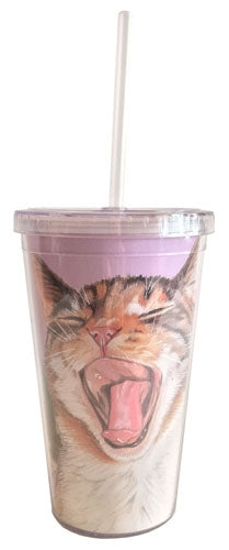 Cat Tabby Tumbler with Straw, Double Wall, 16 Ounces Acrylic Tumbler, BPA-Free - Pipsqueakproductions